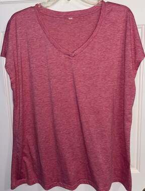 Pink Heather T Shirt Womens XXL V Neck Short Sleeve Casual Knit Tee Top 2X